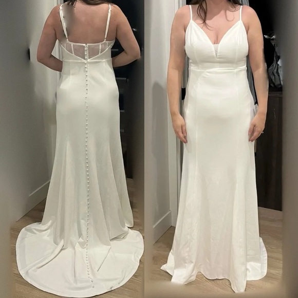 White Plunge Sleeveless Maxi Dress Lulus Wedding Gown M - Picture 4 of 12